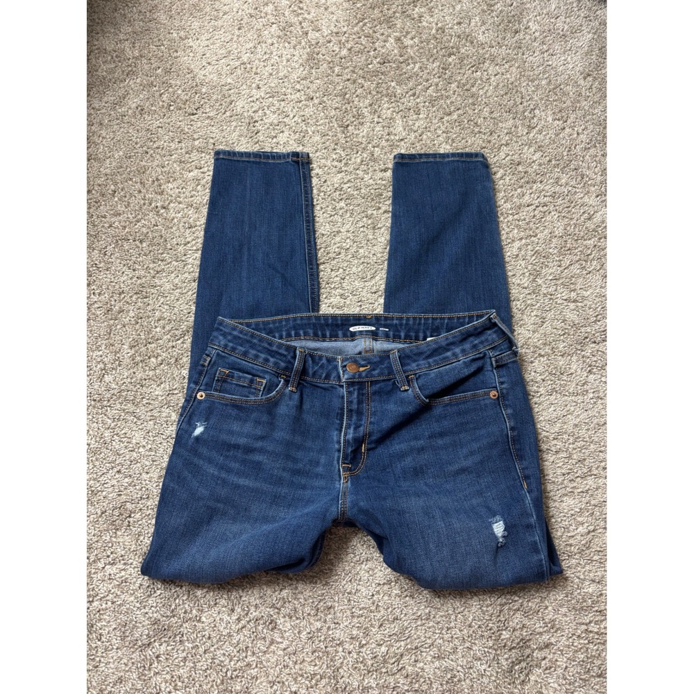 Old Navy Skinny Jeans Womens 8 Short Dark Destroyed Distressed Stretch Denim